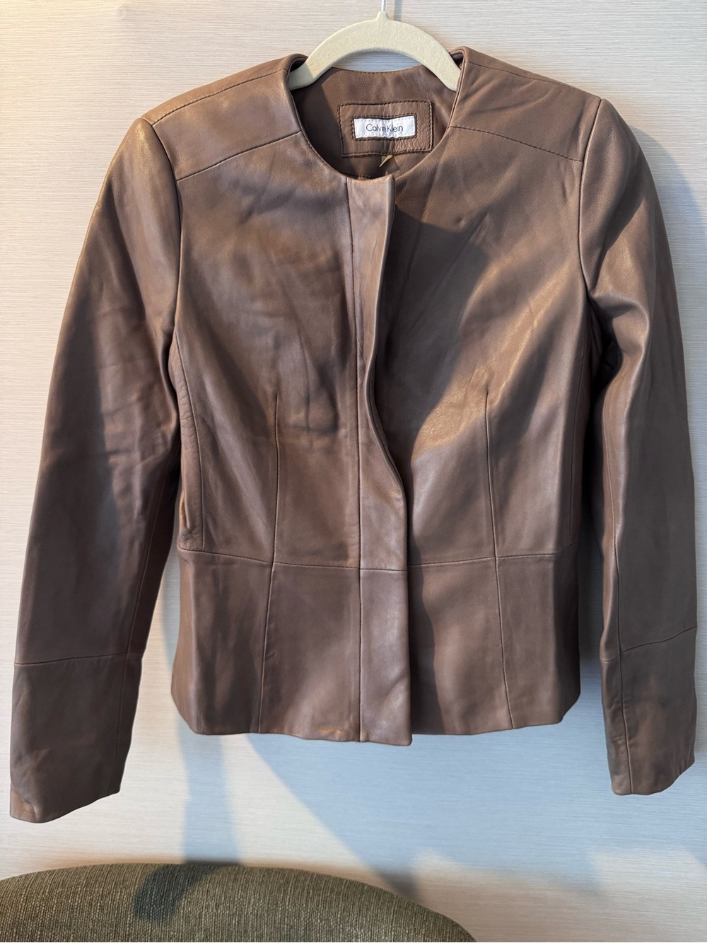 Calvin Klein Taupe Brown Leather Jacket